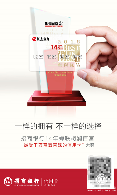 招商銀行連續(xù)14年蟬聯(lián)胡潤百富“最受千萬富豪青睞的信用卡”大獎
