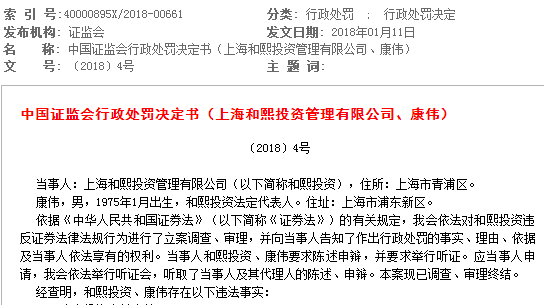 違規(guī)交易慧球科技股票 和熙投資及康偉被證監(jiān)會(huì)罰1810萬