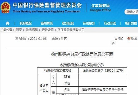 資金管控不嚴被挪用，浦發(fā)銀行徐州分行等被罰