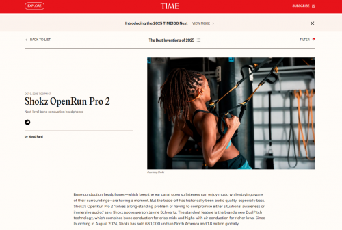 《時(shí)代》最佳發(fā)明榜揭曉：韶音OpenRun Pro 2成全球唯一上榜開放式耳機(jī)
