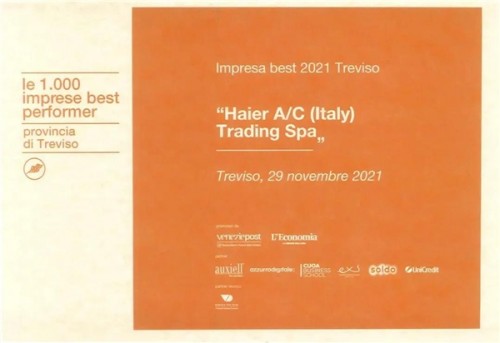  用戶認(rèn)可！海爾智家意大利空調(diào)獲最佳表現(xiàn)獎(jiǎng) 