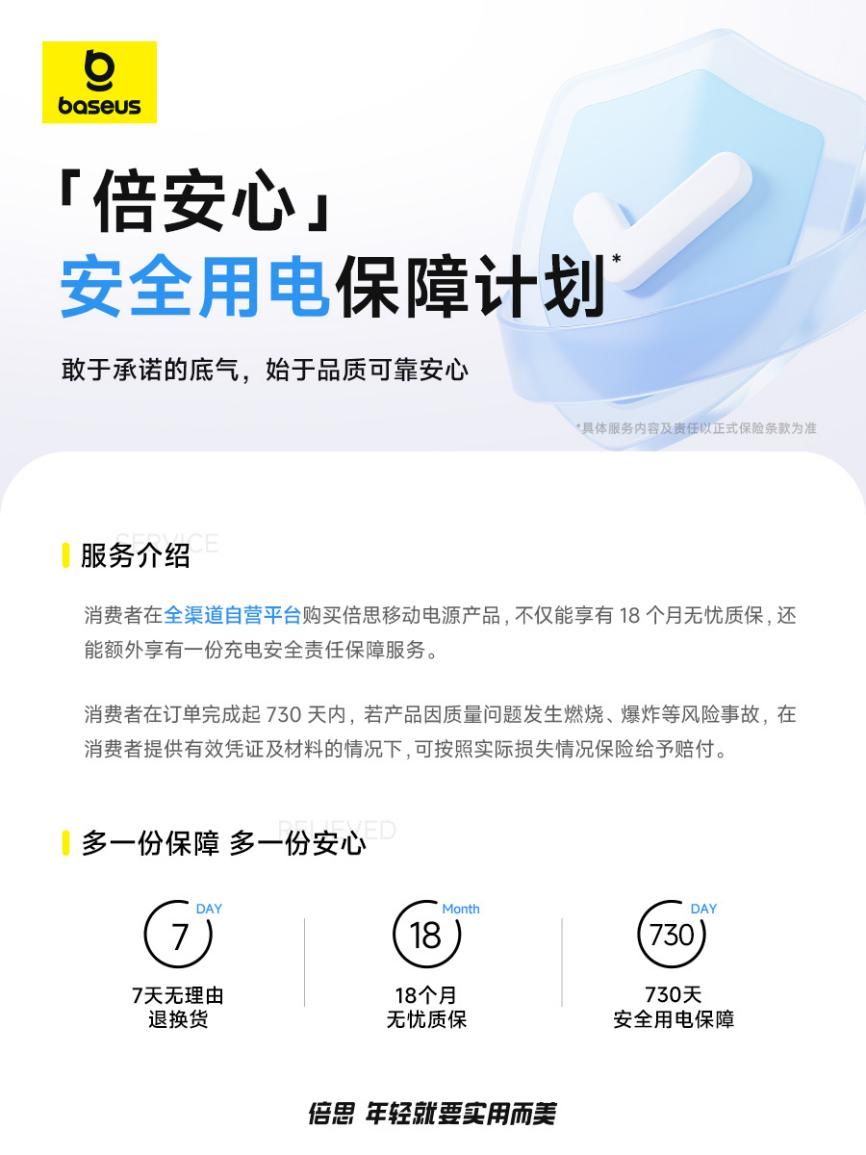 180天質(zhì)保+730天保險賠付，Baseus倍思 “倍安心” 安全用電保障計劃打造消費者保護(hù)新標(biāo)桿